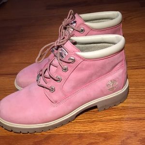 Pink women’s Timberland boots
